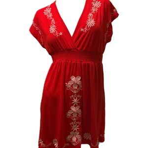 Body Central Red Mini Dress with White Embroidery